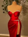 Charming Sheath Sweetheart Rhinestone Sweep Train Satin Corset Prom Dress