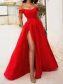 Exquisite A-Line Off-the-Shoulder Ruffles Floor-Length Stretch Crepe Prom Dress