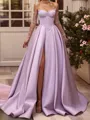 Stunning A-Line Sweetheart Ruffles Chapel Train Satin Corset Prom Dress