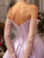 Stunning A-Line Sweetheart Ruffles Chapel Train Satin Corset Prom Dress