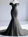 Trendy Mermaid Off-the-Shoulder Appliques Lace Court Train Tulle Corset Prom Dress