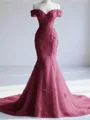 Trendy Mermaid Off-the-Shoulder Appliques Lace Court Train Tulle Corset Prom Dress
