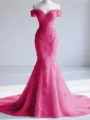 Trendy Mermaid Off-the-Shoulder Appliques Lace Court Train Tulle Corset Prom Dress