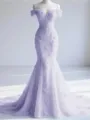 Trendy Mermaid Off-the-Shoulder Appliques Lace Court Train Tulle Corset Prom Dress