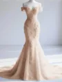 Trendy Mermaid Off-the-Shoulder Appliques Lace Court Train Tulle Corset Prom Dress