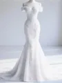 Trendy Mermaid Off-the-Shoulder Appliques Lace Court Train Tulle Corset Prom Dress