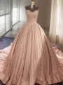Ball-Gown Sweetheart Sleeveless Grand Cathedral Train Satin Dress With Lace
