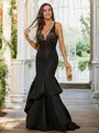 Trumpet/Mermaid V-Neck Head-turning Sleeveless Sweep Train Satin Dresses