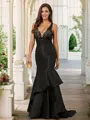 Trumpet/Mermaid V-Neck Head-turning Sleeveless Sweep Train Satin Dresses