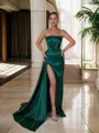 Graceful Sheath/Column Spaghetti Straps Sweep Train Silk like Satin Dress With Slit