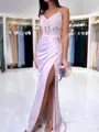 Grand Sheath V-Neck Appliques Lace Floor-Length Silk Like Satin Corset Dress