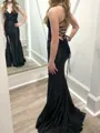 Fashion Sheath V-Neck Appliques Lace Sweep Train Silk Like Satin Dress