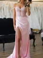 Delicate Sheath Off-the-Shoulder Appliques Lace Court Train Silk Like Satin Corset Dress