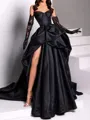 classy A-line Sweetheart Pleated Chapel Train Satin Dress