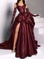 classy A-line Sweetheart Pleated Chapel Train Satin Dress