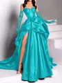 classy A-line Sweetheart Pleated Chapel Train Satin Dress