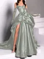 classy A-line Sweetheart Pleated Chapel Train Satin Dress