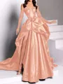 classy A-line Sweetheart Pleated Chapel Train Satin Dress