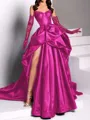 classy A-line Sweetheart Pleated Chapel Train Satin Dress