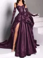 classy A-line Sweetheart Pleated Chapel Train Satin Dress