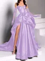 classy A-line Sweetheart Pleated Chapel Train Satin Dress