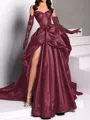 classy A-line Sweetheart Pleated Chapel Train Satin Dress