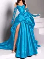 classy A-line Sweetheart Pleated Chapel Train Satin Dress