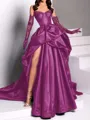 classy A-line Sweetheart Pleated Chapel Train Satin Dress