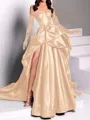 classy A-line Sweetheart Pleated Chapel Train Satin Dress