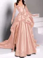 classy A-line Sweetheart Pleated Chapel Train Satin Dress