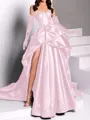 classy A-line Sweetheart Pleated Chapel Train Satin Dress