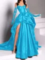 classy A-line Sweetheart Pleated Chapel Train Satin Dress