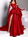 classy A-line Sweetheart Pleated Chapel Train Satin Dress