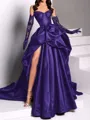 classy A-line Sweetheart Pleated Chapel Train Satin Dress
