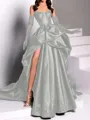 classy A-line Sweetheart Pleated Chapel Train Satin Dress