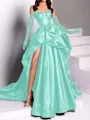 classy A-line Sweetheart Pleated Chapel Train Satin Dress