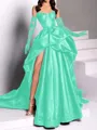 classy A-line Sweetheart Pleated Chapel Train Satin Dress