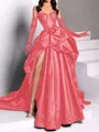 classy A-line Sweetheart Pleated Chapel Train Satin Dress