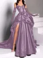 classy A-line Sweetheart Pleated Chapel Train Satin Dress