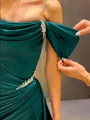 Fashion Sheath Cold Shoulder Pleated Court Train Silk Like Satin Dress