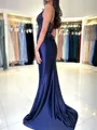 Splendid Sheath V-Neck Appliques Lace Sweep Train Silk Like Satin Corset Dress