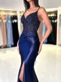 Splendid Sheath V-Neck Appliques Lace Sweep Train Silk Like Satin Corset Dress