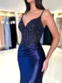 Splendid Sheath V-Neck Appliques Lace Sweep Train Silk Like Satin Corset Dress