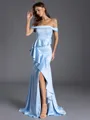 Fashion Sheath Off-the-Shoulder Ruffles Floor-Length Charmeuse Bridesmaid Dress