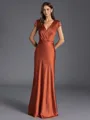 Stunning Sheath V-Neck Short Sleeves Pleated Ankle-Length Silk like Satin Bridesmaid Dress