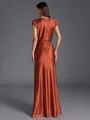 Stunning Sheath V-Neck Short Sleeves Pleated Ankle-Length Silk like Satin Bridesmaid Dress
