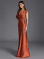 Stunning Sheath V-Neck Short Sleeves Pleated Ankle-Length Silk like Satin Bridesmaid Dress