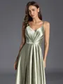 Glamorous A-line V-Neck Pleated Floor-Length Silk Like Satin Bridesmaid Dress