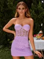Modern Sheath Sweetheart Satin Corset Short/Mini Dress With Appliques Lace