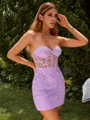 Modern Sheath Sweetheart Satin Corset Short/Mini Dress With Appliques Lace